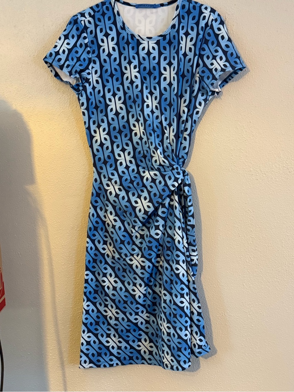 J. McLaughlin Blue Chain-Print Twist-Waist Midi Dress